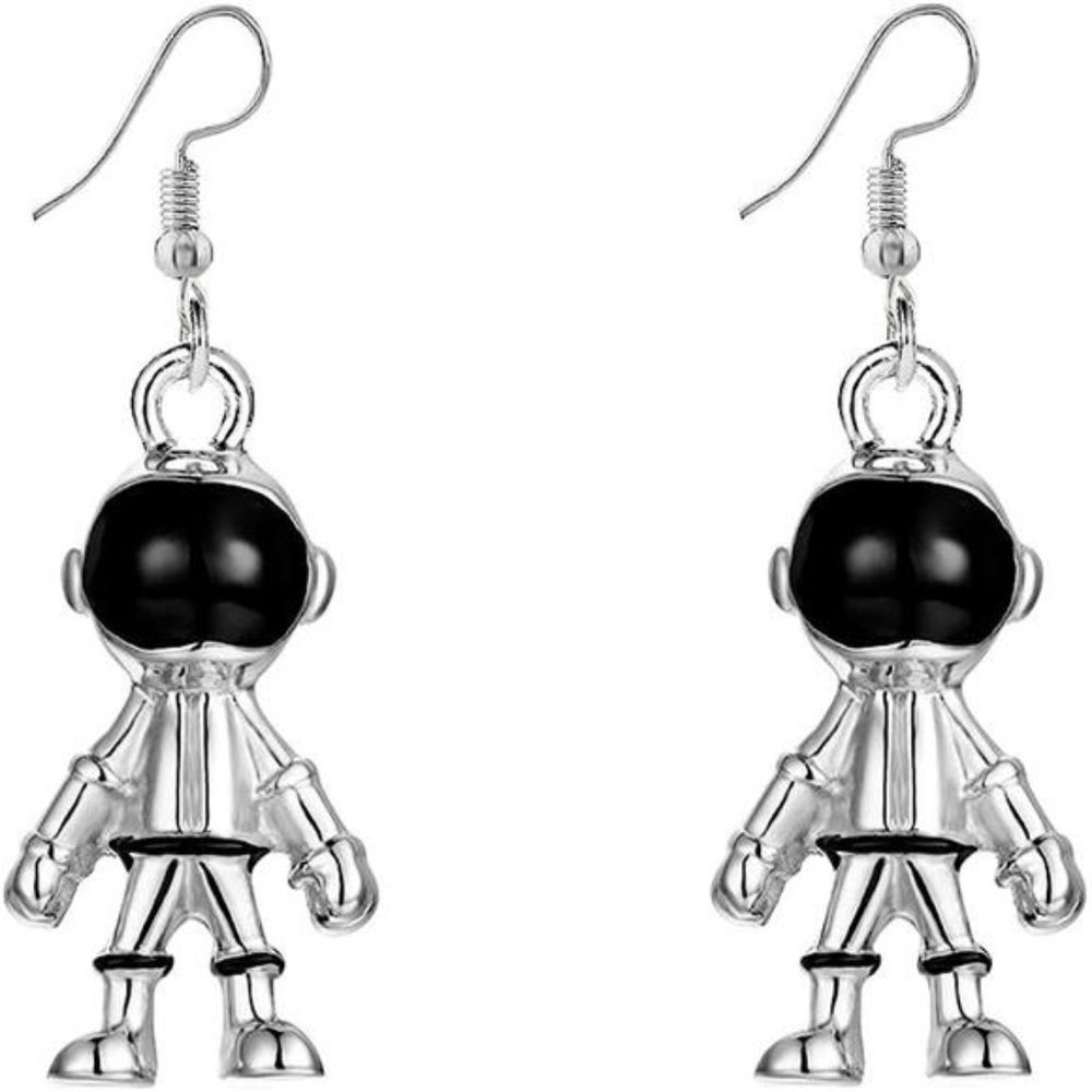 Whimsical Astronaut Cartoon Stud Earrings - Playful Asymmetric Spaceman and Star